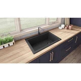 Ruvati Midnight Black Granite Composite 33 in. x 22 in. Single Bowl Drop-In Topmount Kitchen Sink RVG1033BK