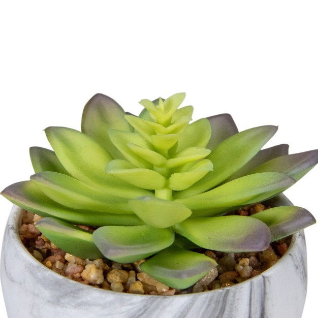 Green And Purple Artificial Succulent In Faux Marble Pot