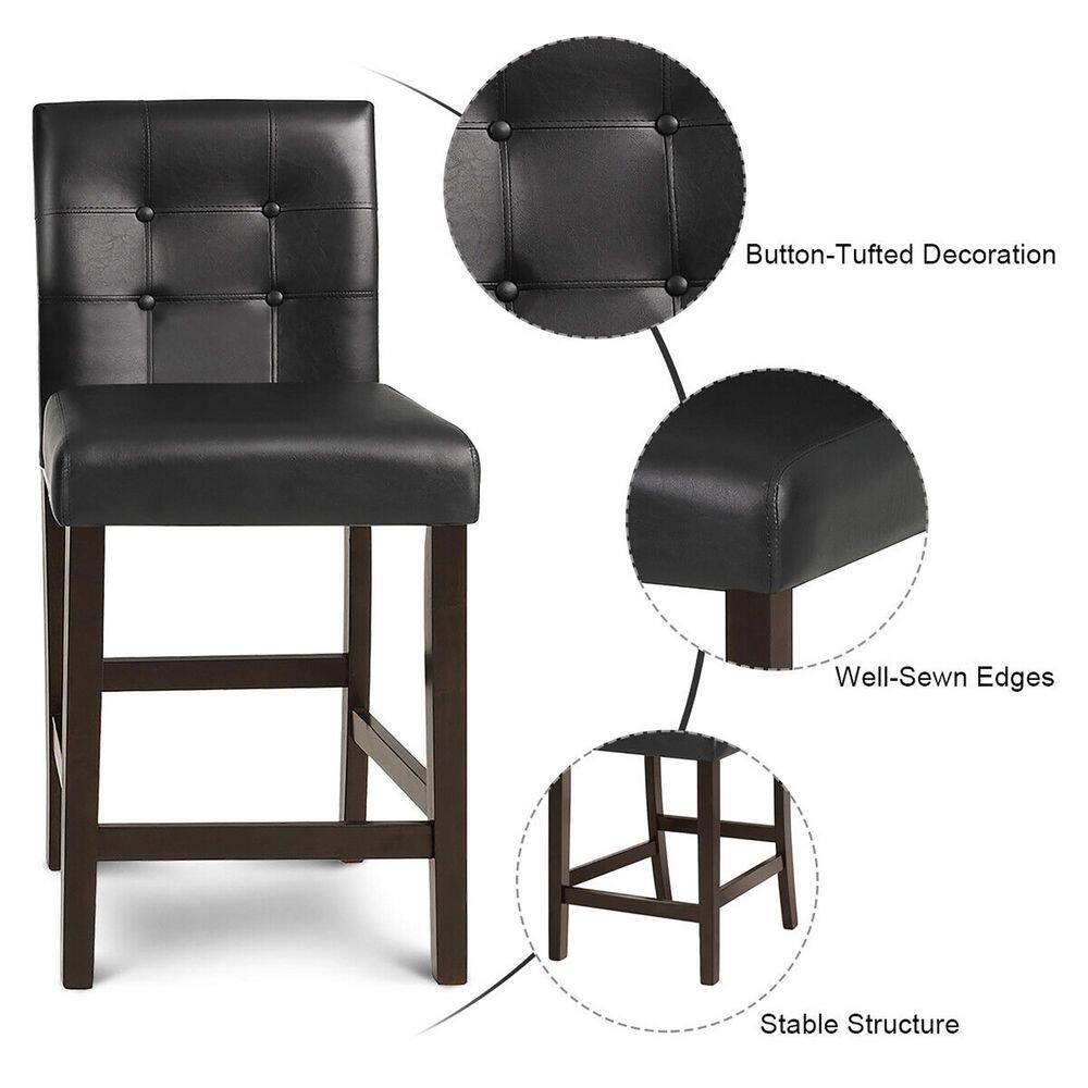 Gymax Set of 4-Bar Stools 25 in. Counter Height Barstool Pub Chair Rubber Wood Black GYM10551