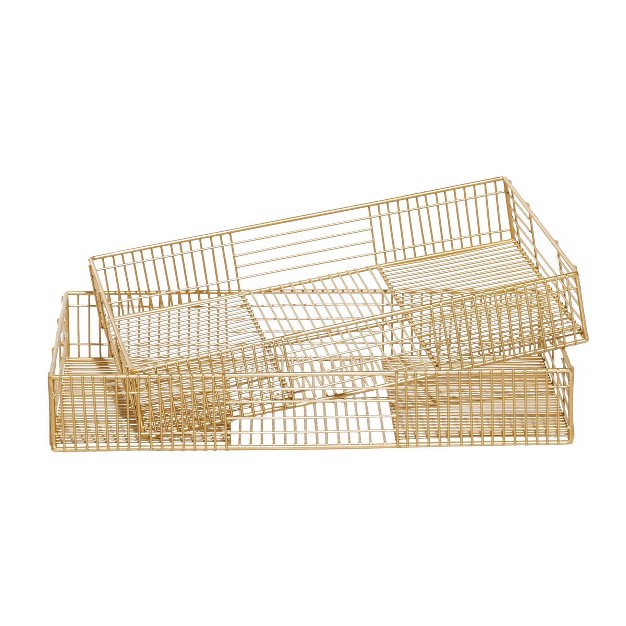 Set Of 2 Metal Wire Tray Gold Cosmoliving By Cosmopolitan