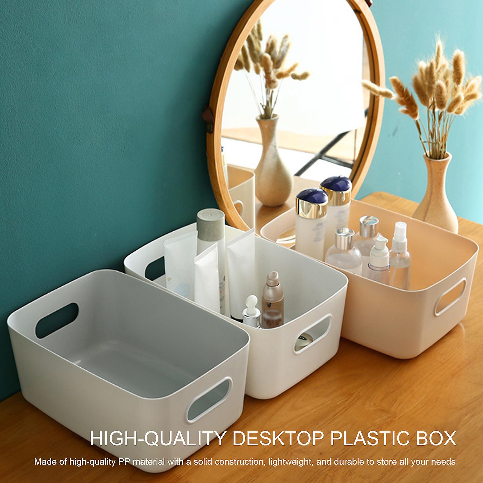 White S Plastic Storage Basket Desktop Portable Plastic Kitchen Refrigerator Basket Bathroom Desktop Storage Box Snack Cosmetic Organizing Box For Cab