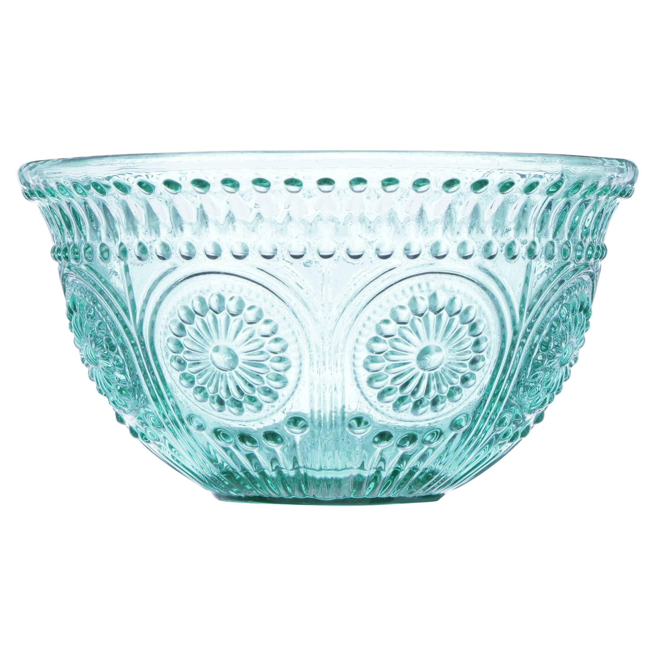 The Pioneer Woman Adeline 4-Piece 13-Ounce Embossed Glass Bowl Set， Teal