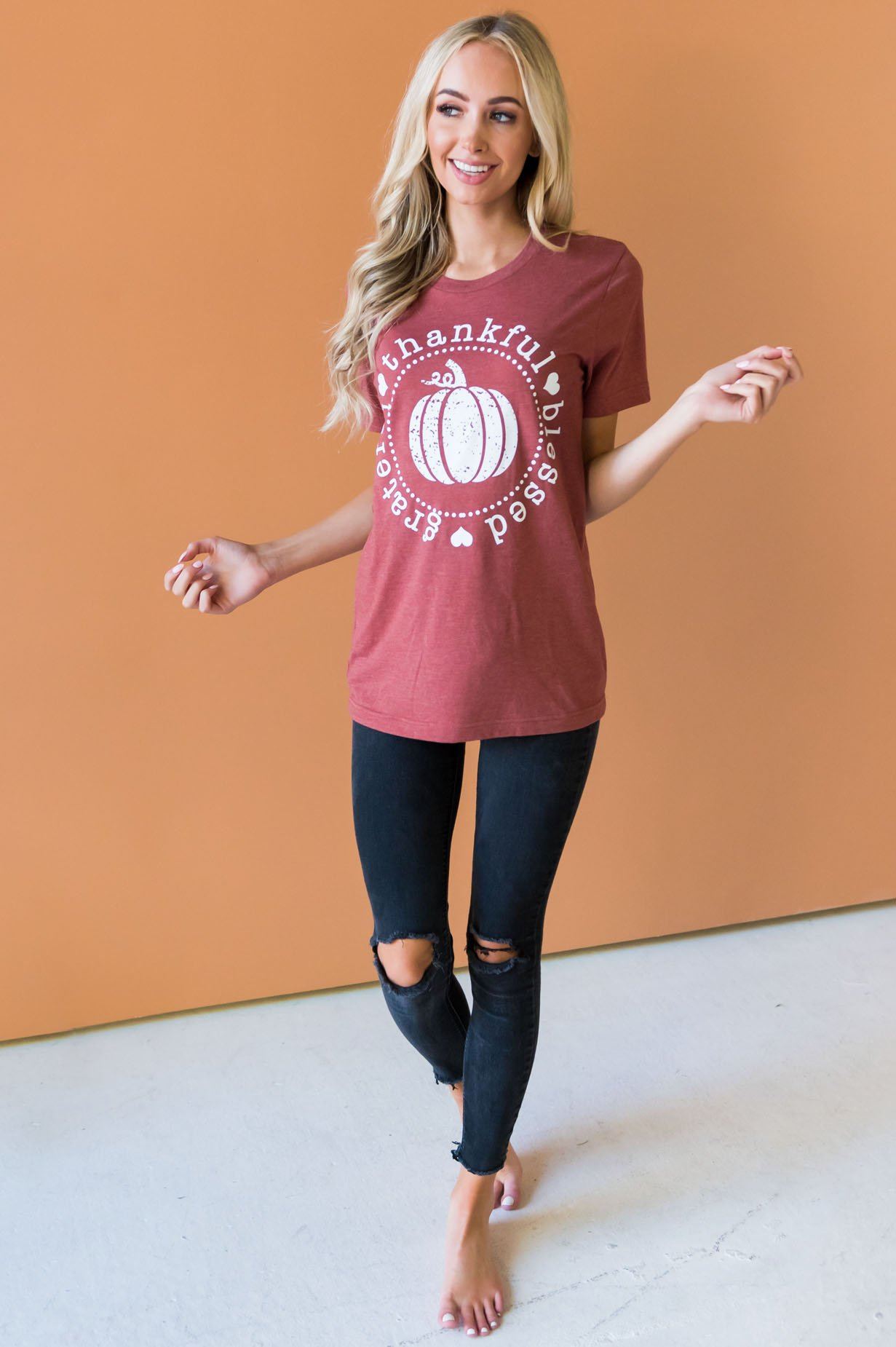 Grateful Thankful Blessed Modest Tee