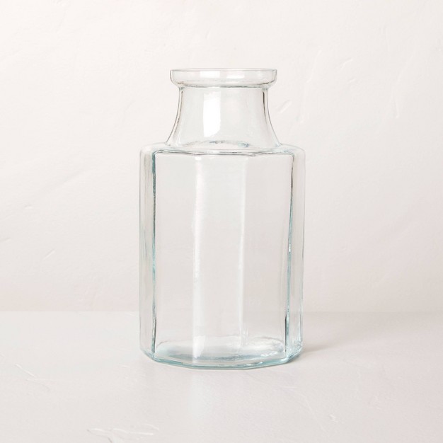 Octagonal Clear Glass Bottle Vase With Magnolia