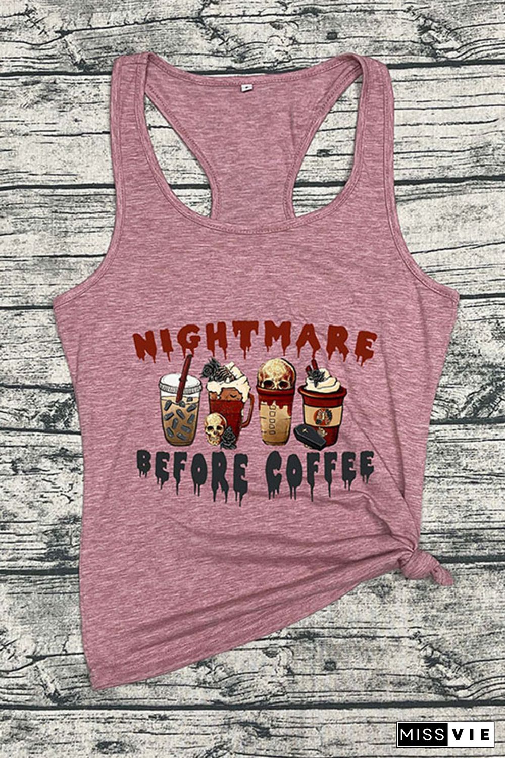 Nightmare Before Coffee Halloween Vibes O-neck Sleeveless Tank Top Wholesale