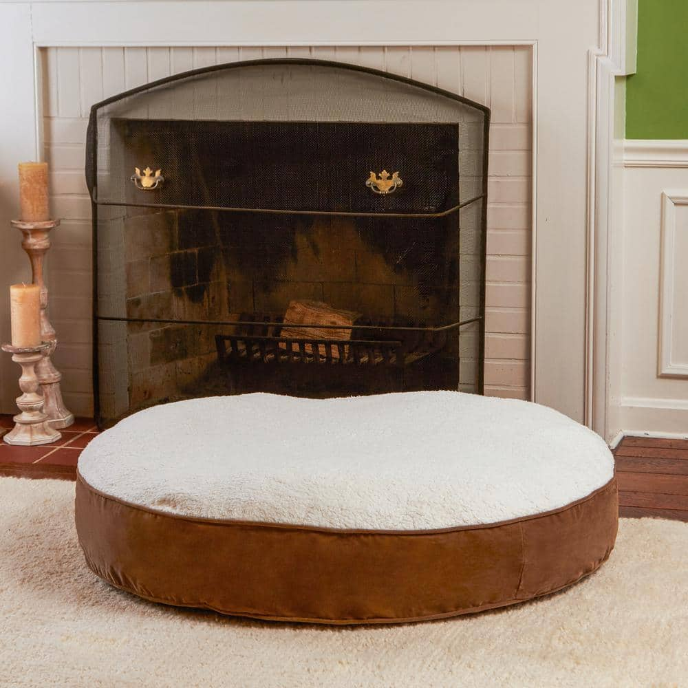 Happy Hounds Scout Deluxe Round Large Latte Sherpa Dog Bed DB250L-LATTE/BIRCH