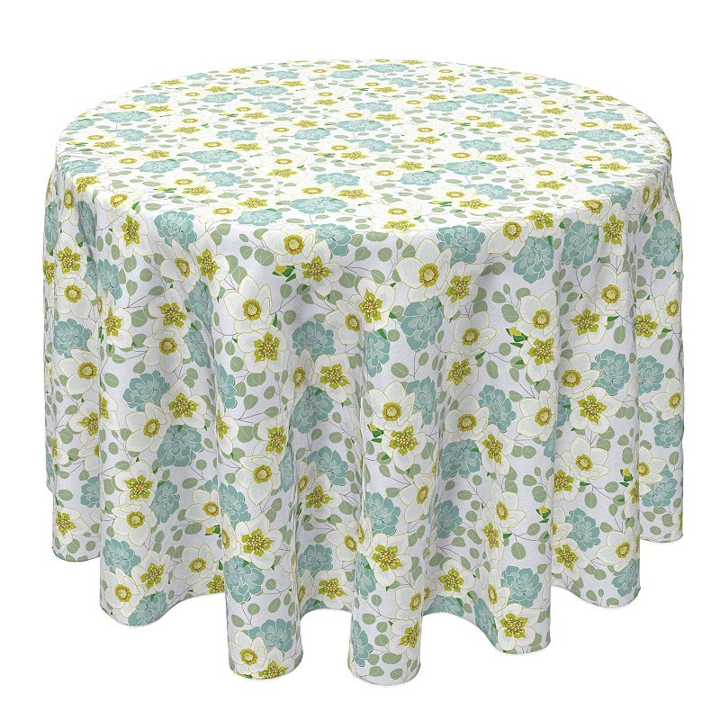 Round Tablecloth， 100% Cotton， 60 Round， Succulents and Eucalyptus Floral