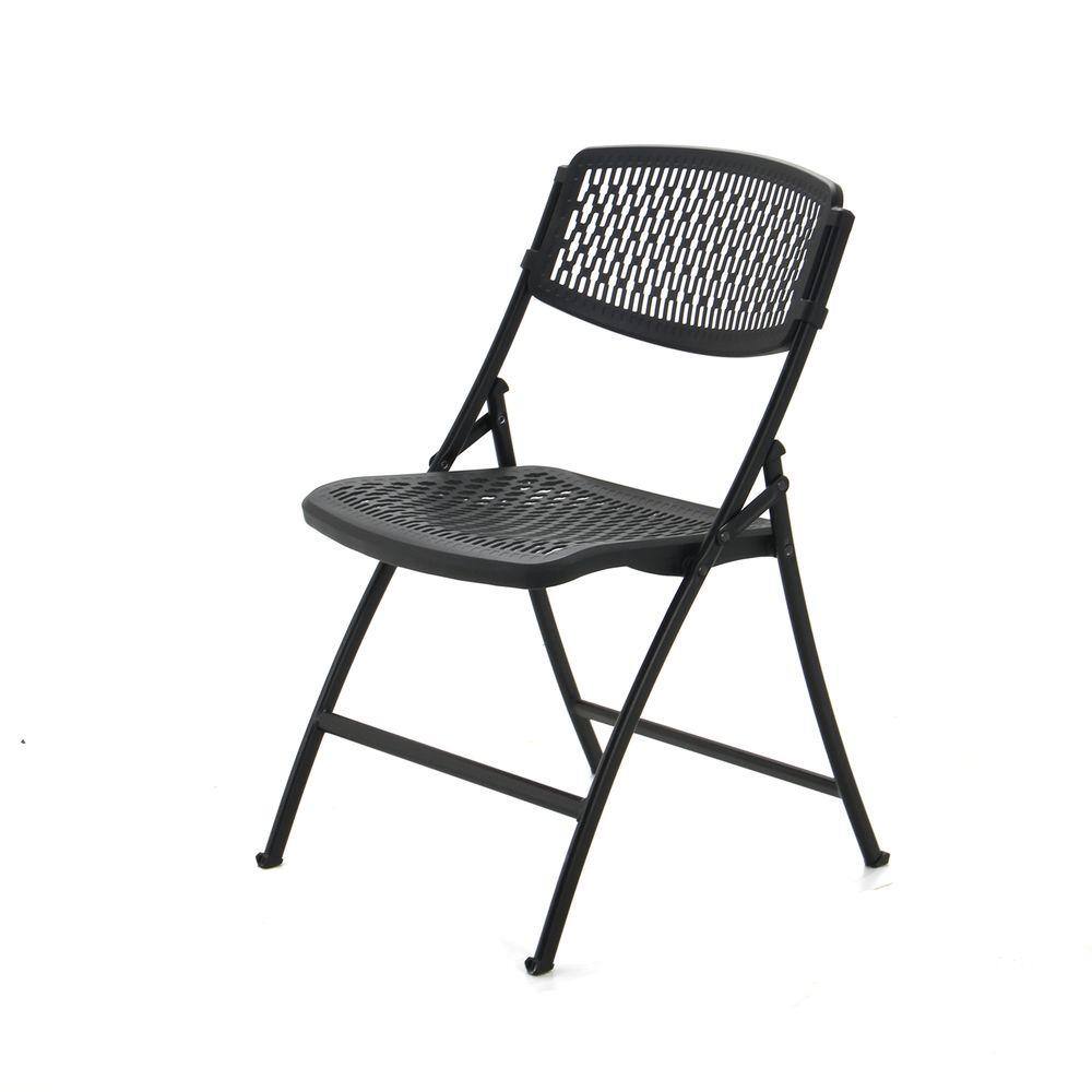 HDX Plastic Seat Folding Chair in Black (Set of 4) 2FF004HDX