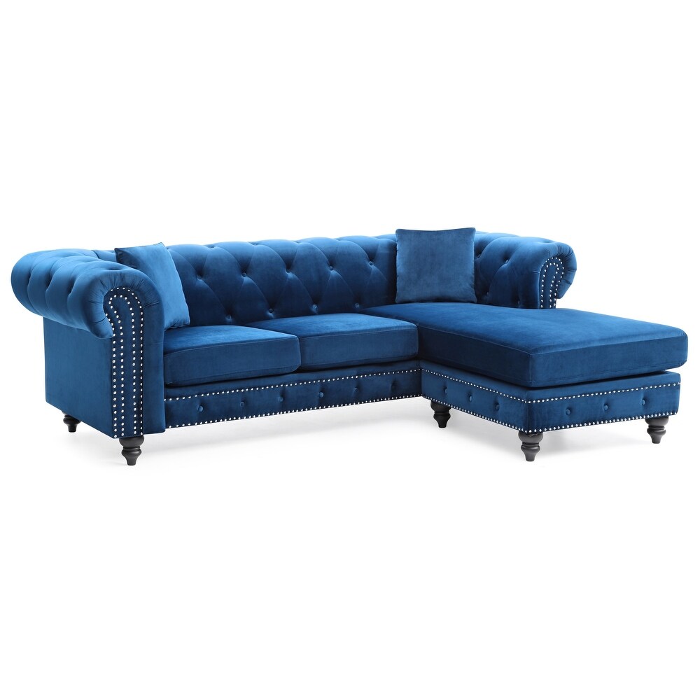 Nola 98 in. Velvet L Shape 3 Seater Sofa with 2 Throw Pillow   98\