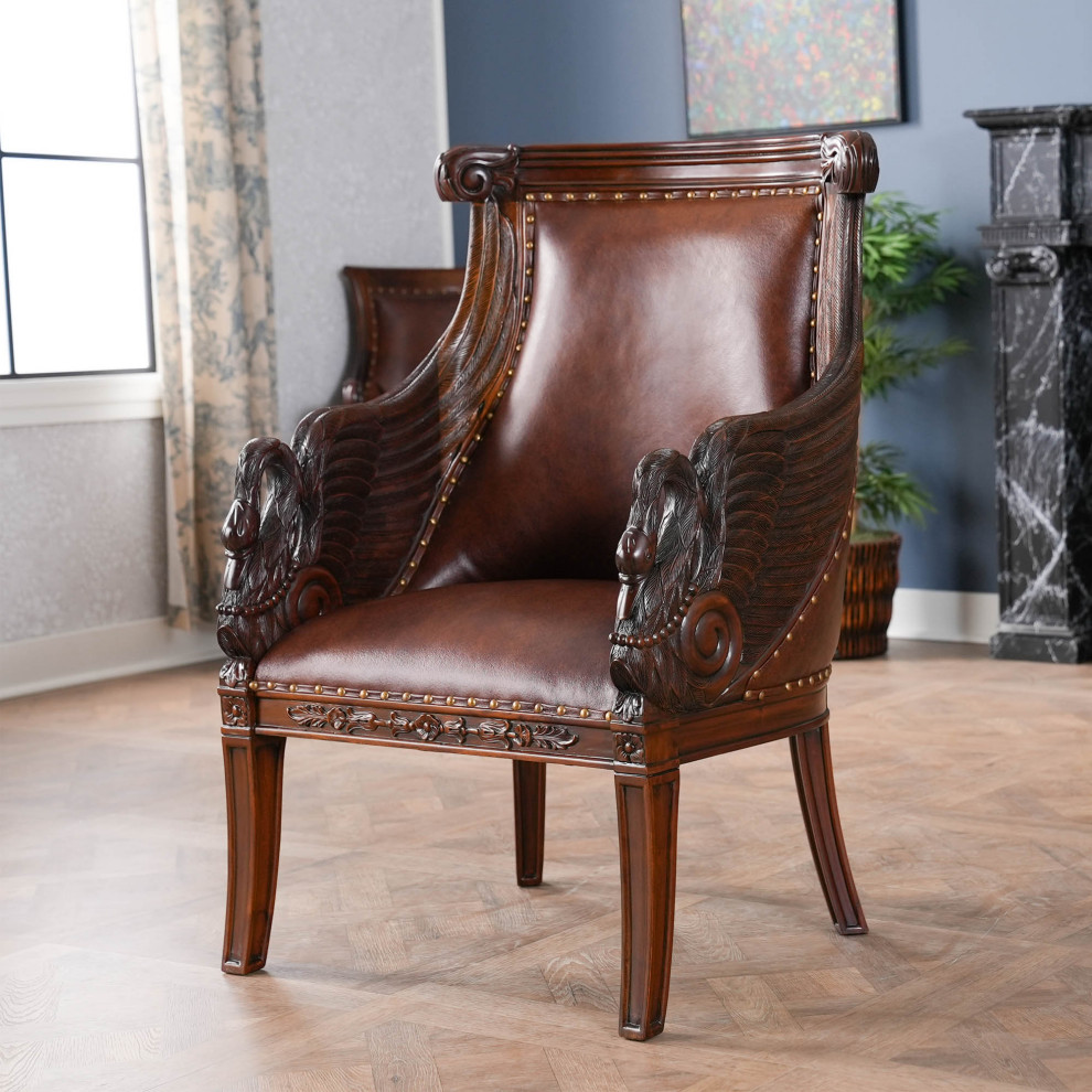 Mahogany Swan Arm Chair With Leather   Victorian   Armchairs And Accent Chairs   by Niagara Furniture  Houzz