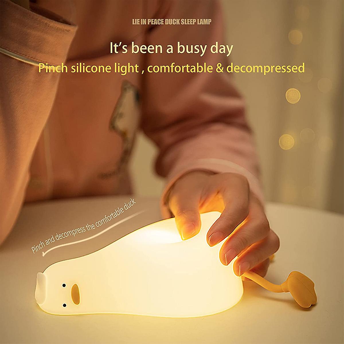 Lying Flat Duck Night Light， Led Squishy Duck Lamp， Silicone Dimmable Nursery Nightlight， Rechargeable Bedside Touch Lamp