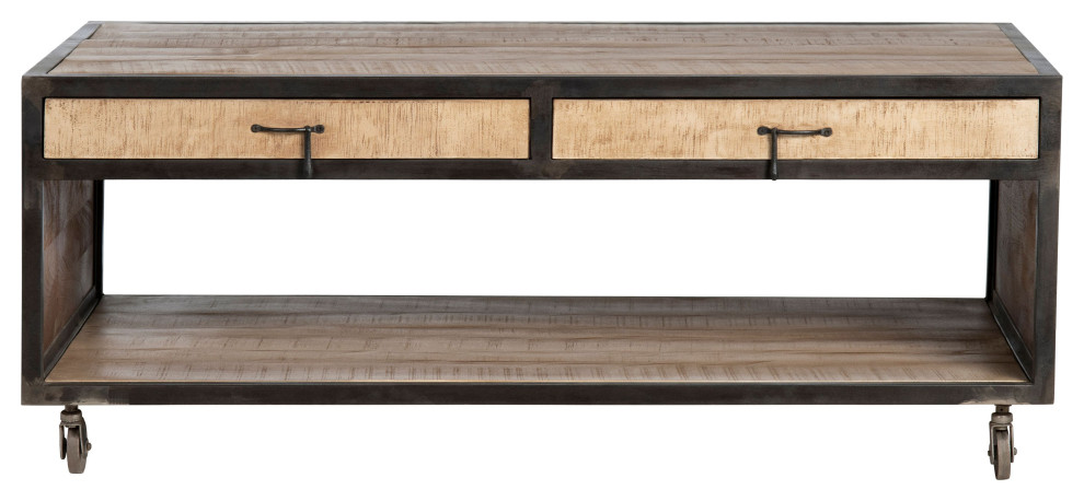 Campbell 2 Drawer Mango Wood and Steel Cocktail Table  Brown   Industrial   Coffee Tables   by Crestview Collection  Houzz