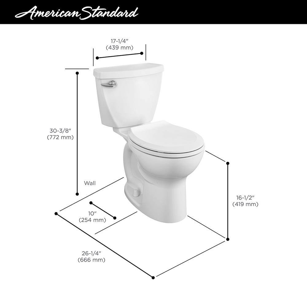 American Standard Cadet Tall Height 10 in. Rough-In 2-Piece 1.28 GPF Single Flush Round Toilet with Slow Close Seat in White 3376128ST.020