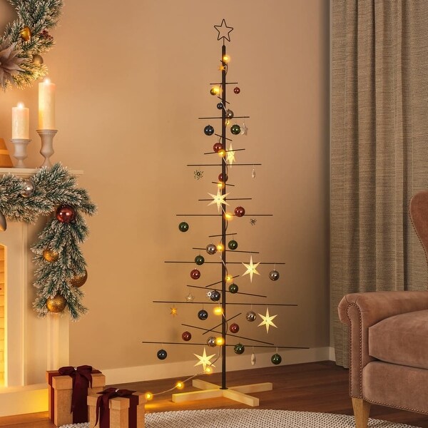 vidaXL Christmas Tree Metal Ornament Tree Decoration with Wooden Base Black