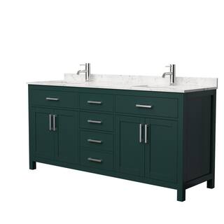 Wyndham Collection Beckett 72 in. W x 22 in. D x 35 in. H Double Sink Bathroom Vanity in Green with Carrara Cultured Marble Top WCG242472DGECCUNSMXX