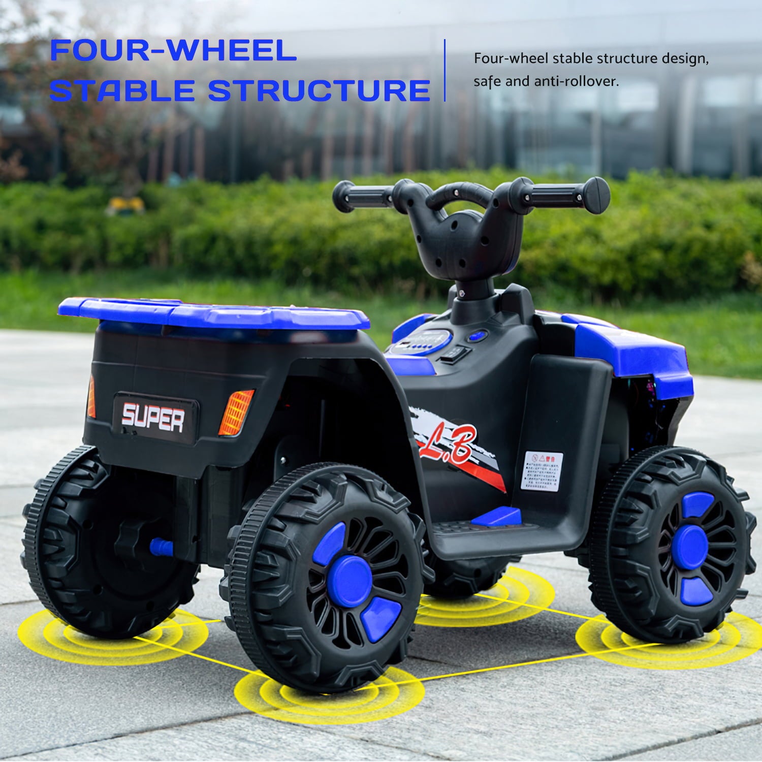 Werseon Kids Ride On ATV，Electric 4-Wheeler Car，6V Battery Powered Electric Vehicle with LED Lights, Blue