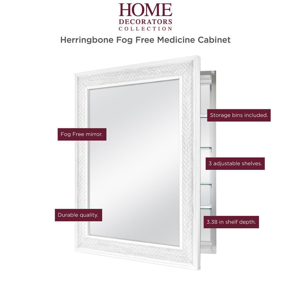 Home Decorators Collection 24 in x 30 in Fog Free Recessed or Surface Mount Herringbone Medicine Cabinet with Mirror