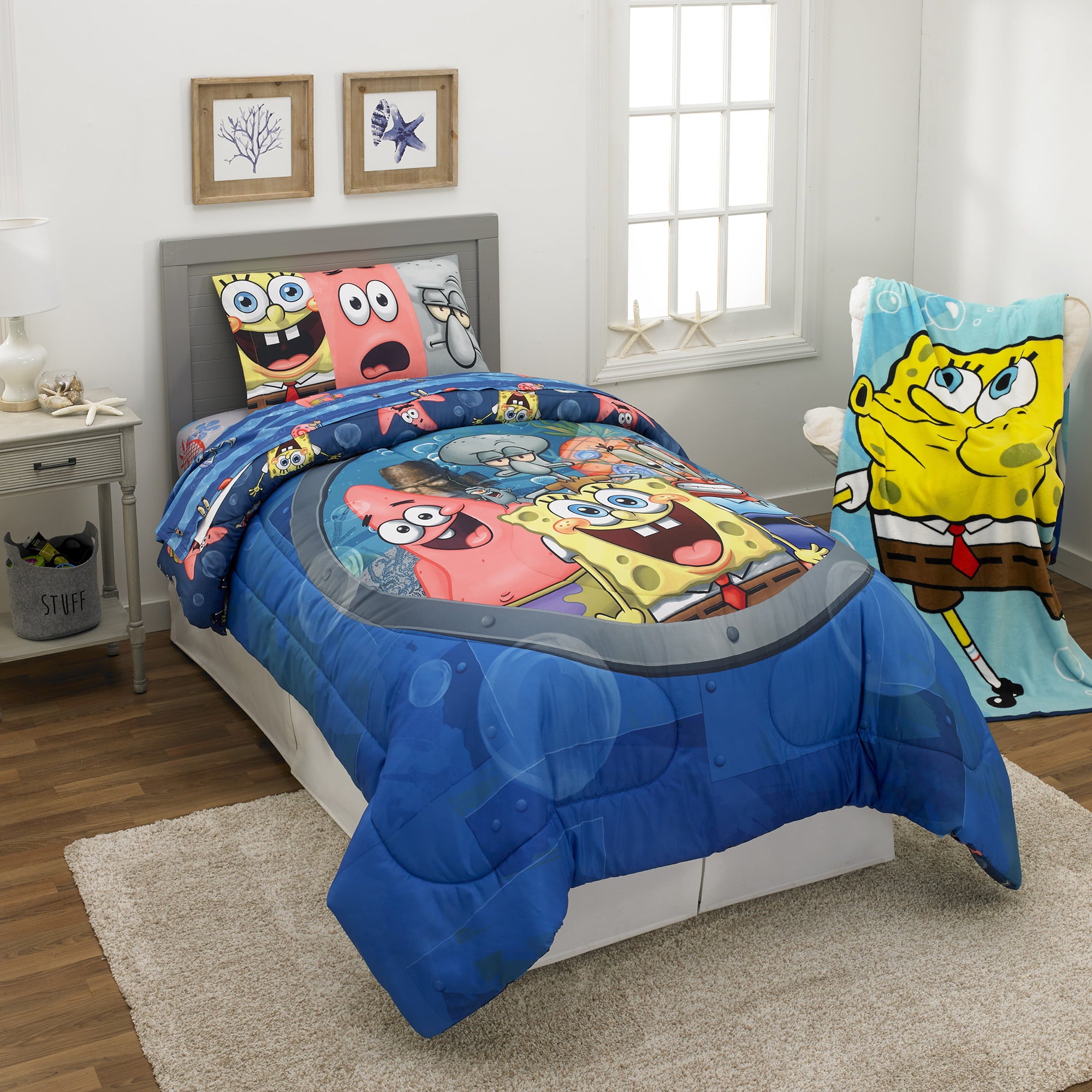 SpongeBob SquarePants Kids Plush Twin/Full Blanket， 62 x 90， Yellow， Nickelodeon