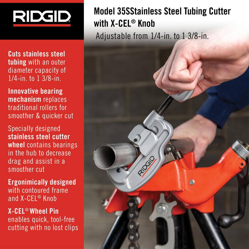 RIDGID 14 in. to 1-38 in. Model 35S Stainless Steel Tubing Cutter with Quick Cutting X-CEL Knob Contoured Frame Tubing Tool 29963