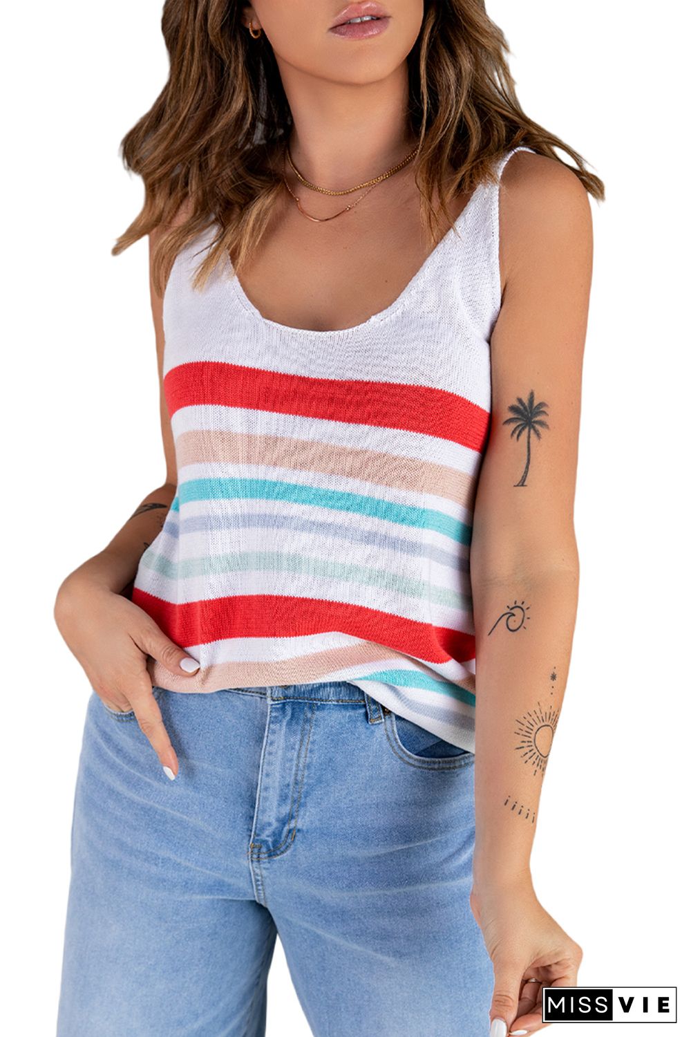 Multi Stripe Knit Scoop Neck Tank Top