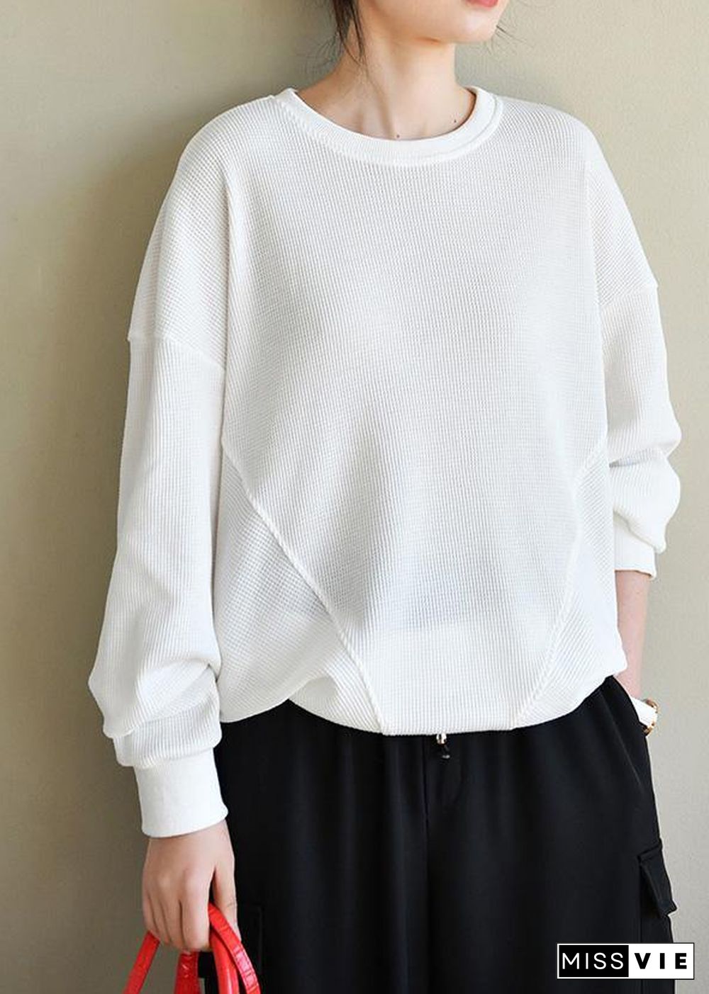 Trendy White Cotton Long sleeve Sweatshirts Top