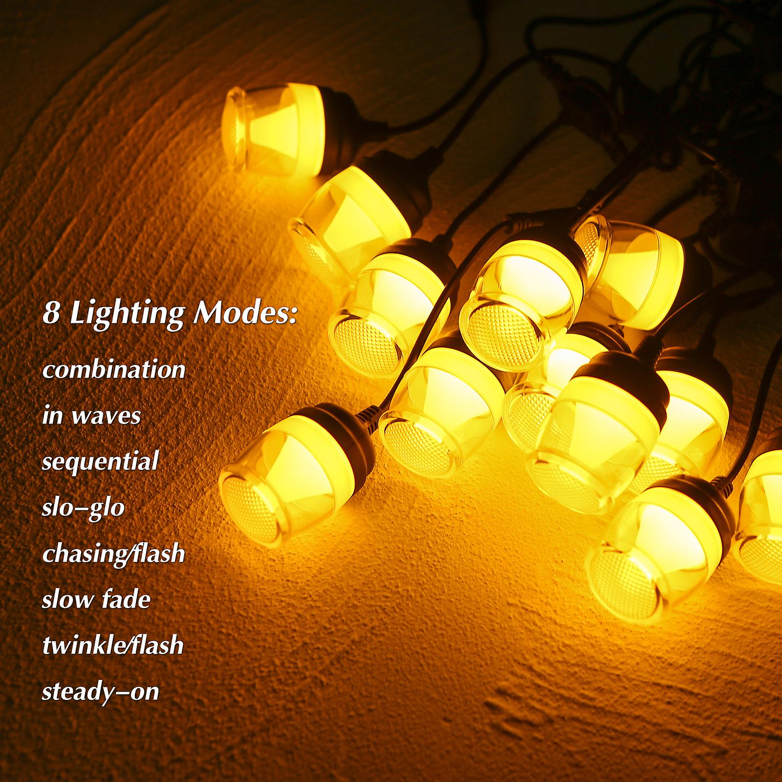 Leds String Light With 12pcs Shatterproof Light Bulbs Transparent Lampshade 2700k Warm Lighting 8 Lighting Modes Ip65 Water-resistant 38ft Hang-ing Li