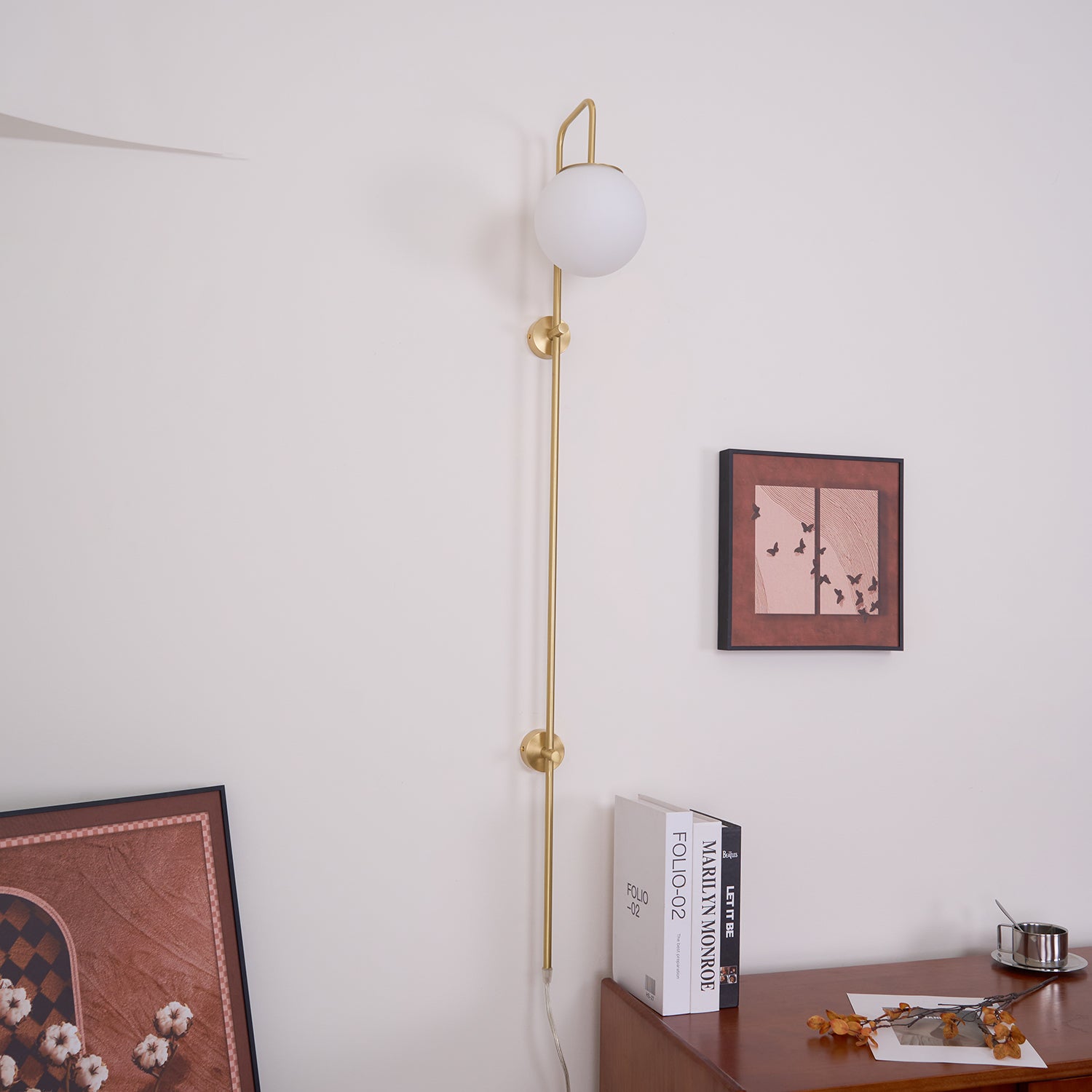 Globe Brass Plug-in Wall Sconce