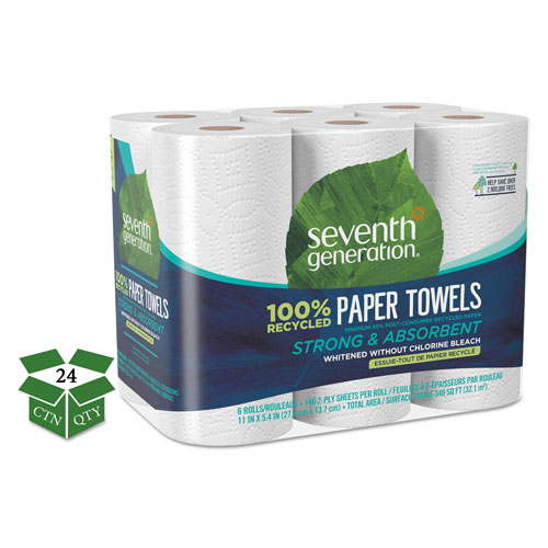 Unilever Seventh Generation 100% Recycled Paper Towel Rolls | 2-Ply， 11 x 5.4 Sheets， 140 Sheets per Roll， 24 Rolls per Case， 3，360 Sheets Total | SEV13731CT