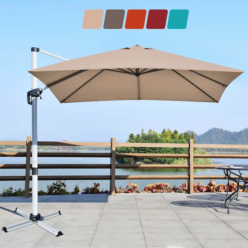 10 FT 360 Degree Tilt Aluminum Square Large Outdoor Patio Offset Cantilever Umbrella for Pool Deck Backyard