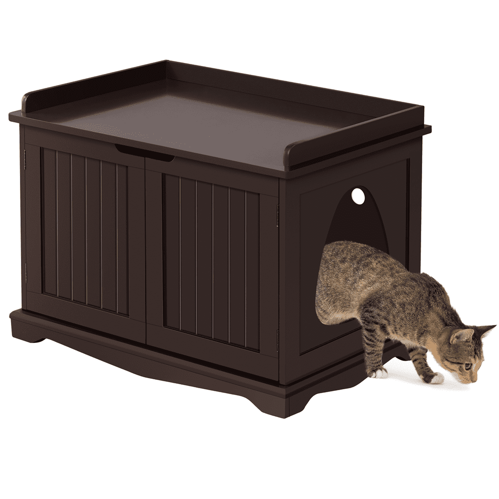 Easyfashion Wooden Cat Litter Box Furniture with Door， Espresso