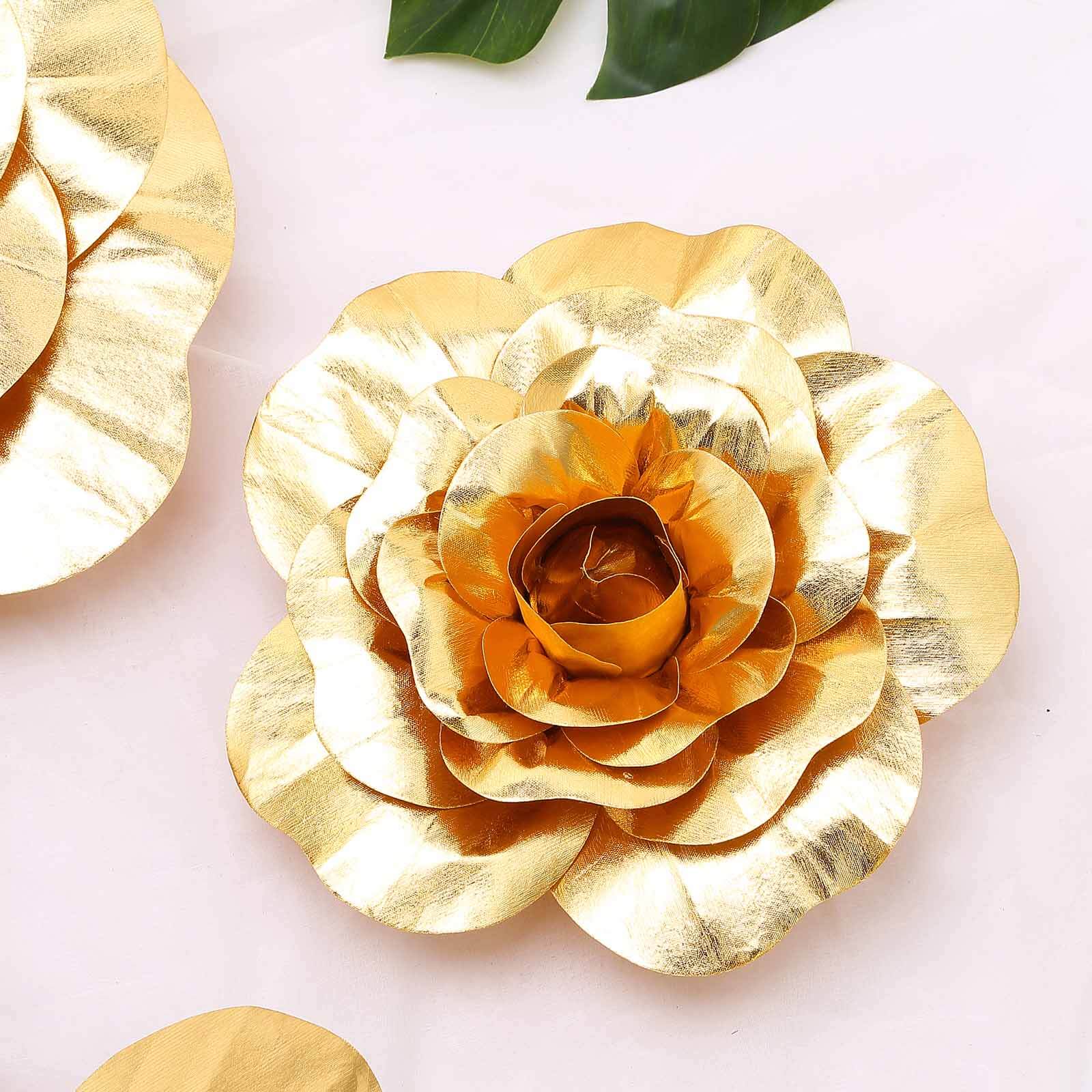 4 Pack Large Metallic Gold Real Touch Artificial Foam DIY Craft Roses 12