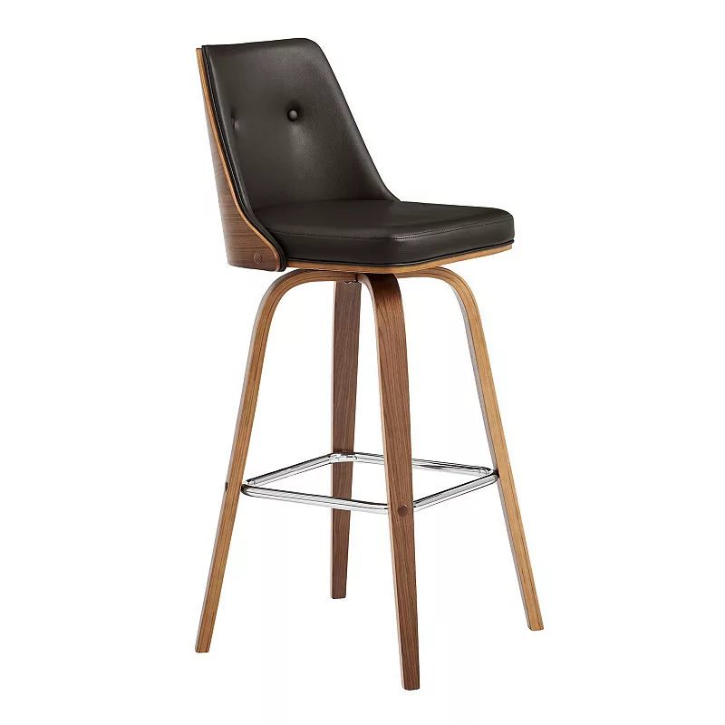 Swivel Bar Stool with Button Tufted Curved Back， Dark Brown