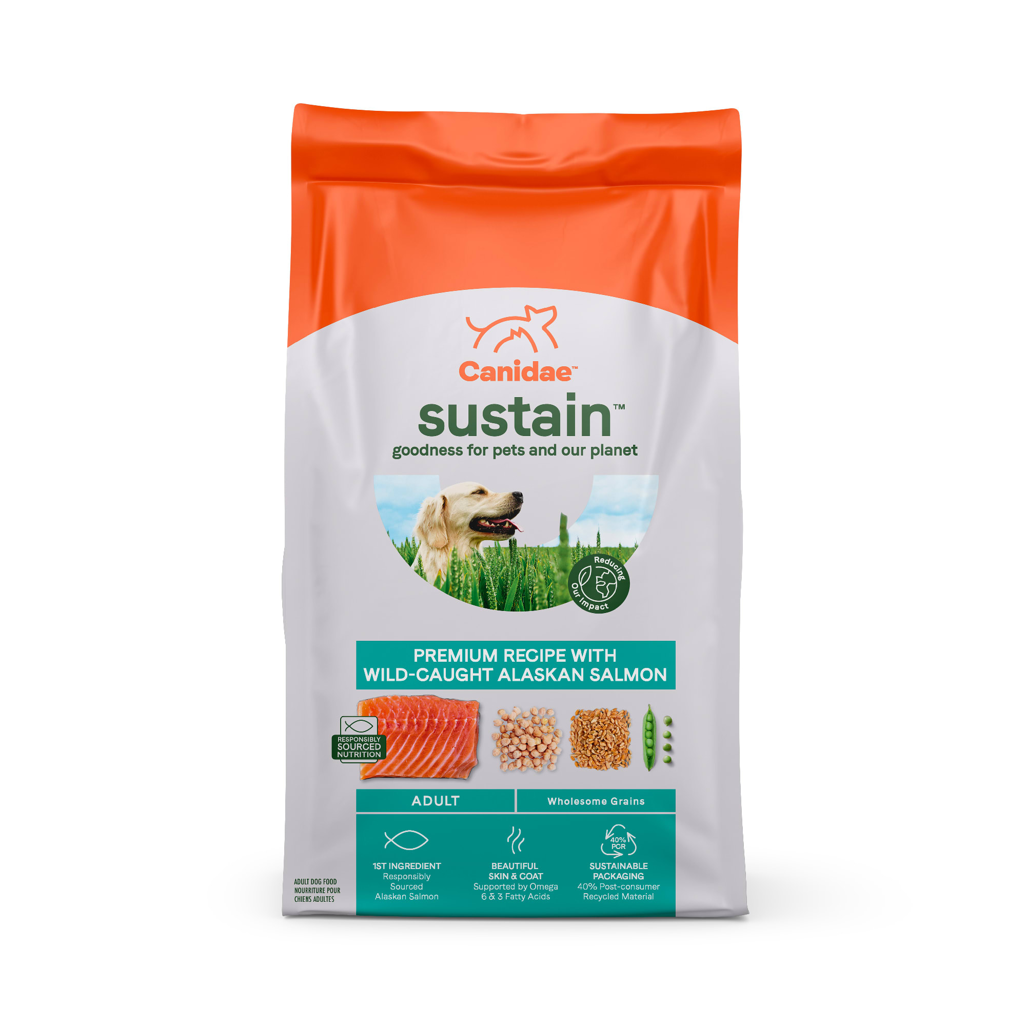 Canidae Sustain Premium Recipe with Wild-Caught Alaskan Salmon Adult Dry Dog Food， 18 lbs.