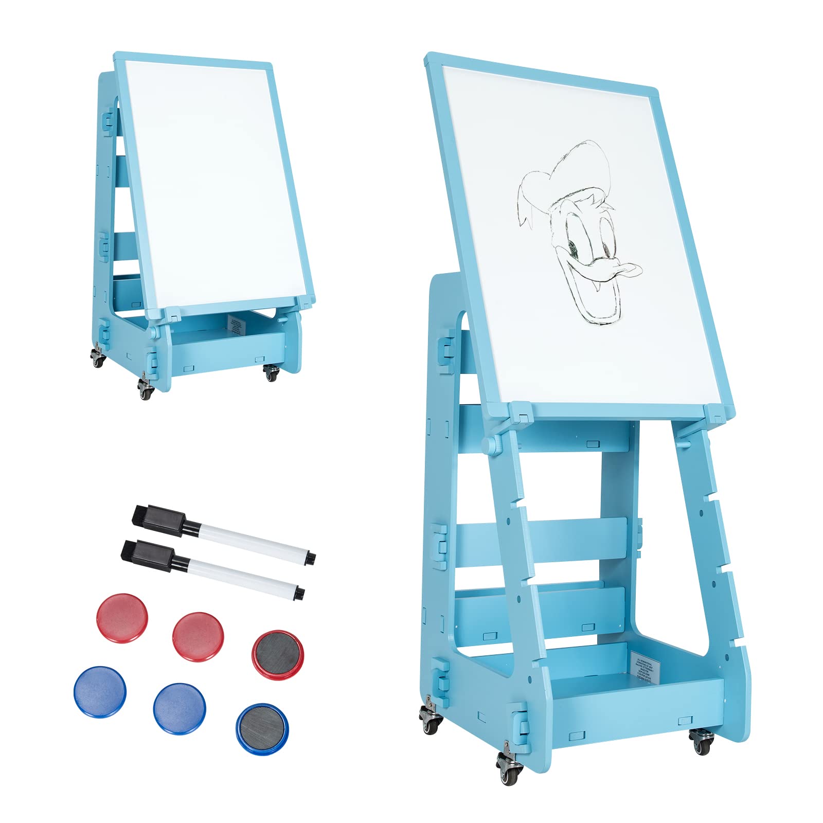 Costzon Kids Art Easel with Lockable Wheels, Height Adjustable Magnetic Removable Painting Board with Storage