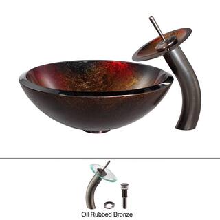 KRAUS Mercury Glass Vessel Sink in RedGold with Waterfall Faucet in Oil Rubbed Bronze C-GV-680-19mm-10ORB