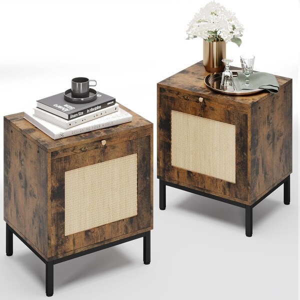 2Pcs Classic Wood Grain Pattern Side End Table