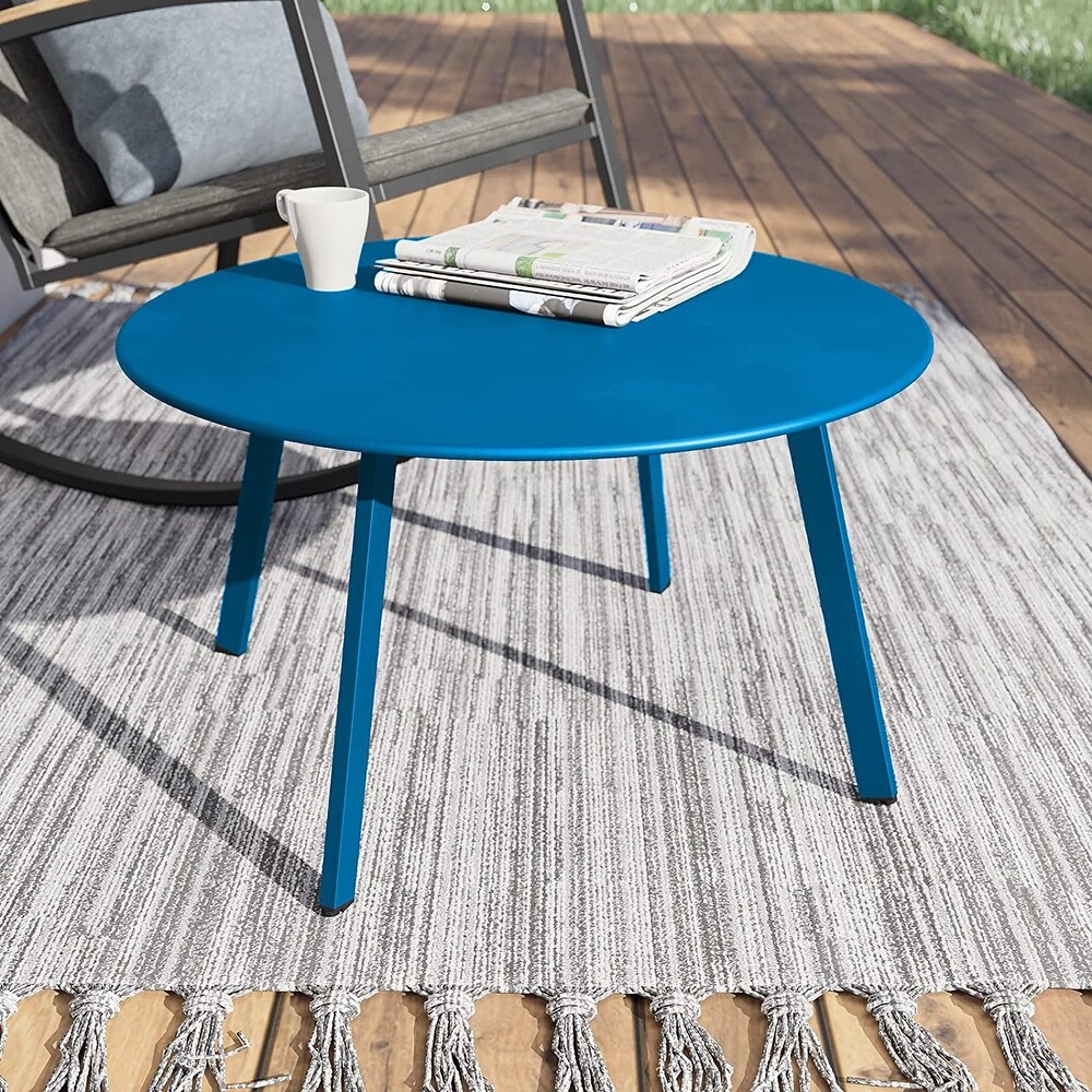 Patio Round Steel Patio Coffee Table  Weather Resistant Outdoor Large Side Table