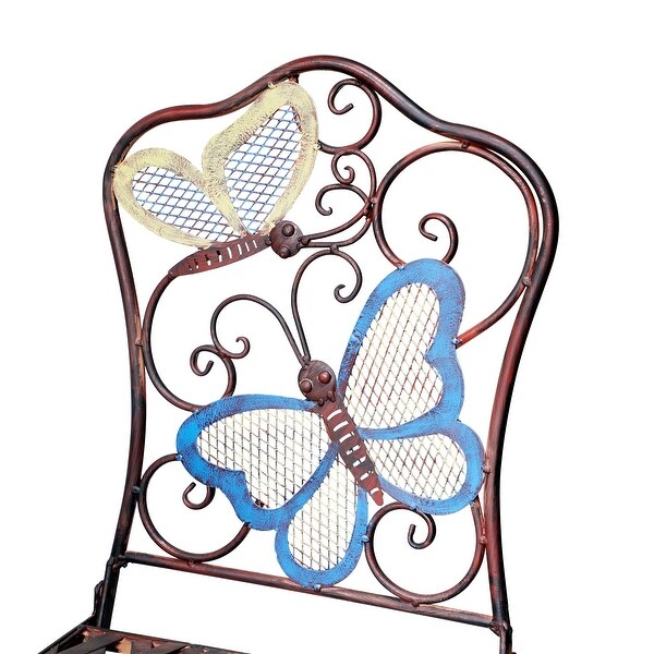 Alpine Corporation Indoor/Outdoor Butterfly Design 3Piece Bistro Set Folding Table and Chairs Patio Seating