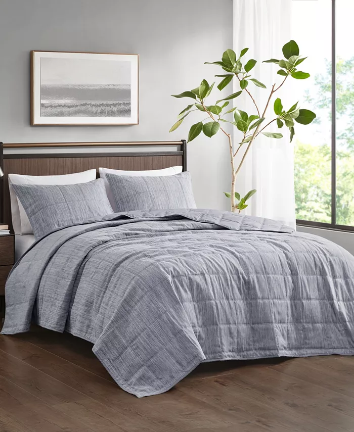 Beautyrest Guthrie 3 Piece Striated Cationic Dyed Oversized Quilt Set， Full Queen