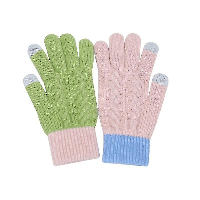 Women Touch Screen Gloves - Winter Warm Knitted Touchscreen Gloves Thermal Cable Knit Gloves Fleece Lined Full Finger Gloves2setgreen+pink