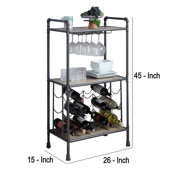 Wine Bottle Rack with 2 Tier Shelves and Metal Frame， Gray