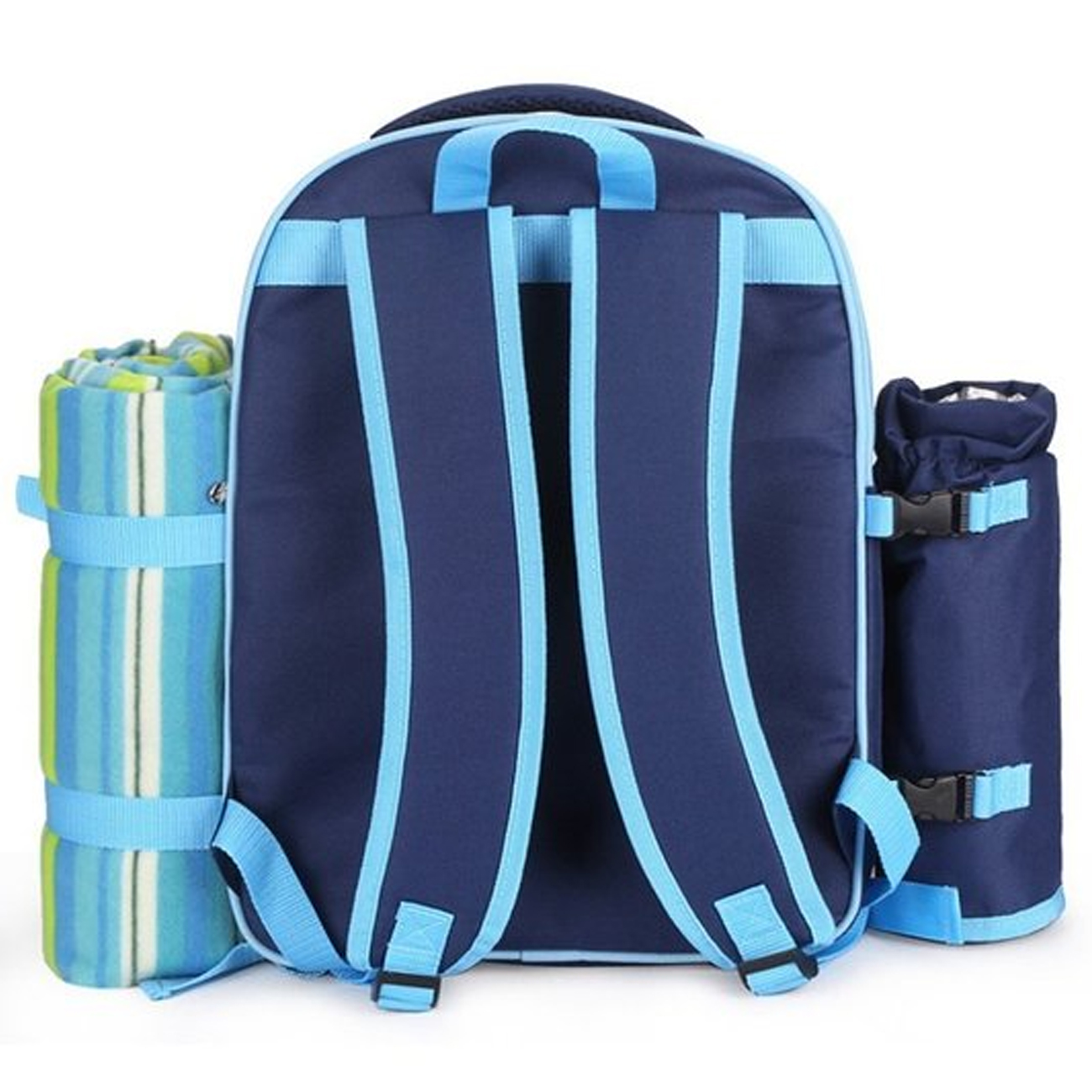 Apollo Picnic Backpack for 4 with Blanket Insulated Bottle Cooler Cotton Napkins Opener Chopping Board Dinnerware Blue