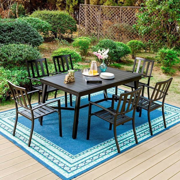 Captiva Designs 7pc Steel Outdoor Patio Dining Set With Rectangular Extendable Table amp Chairs