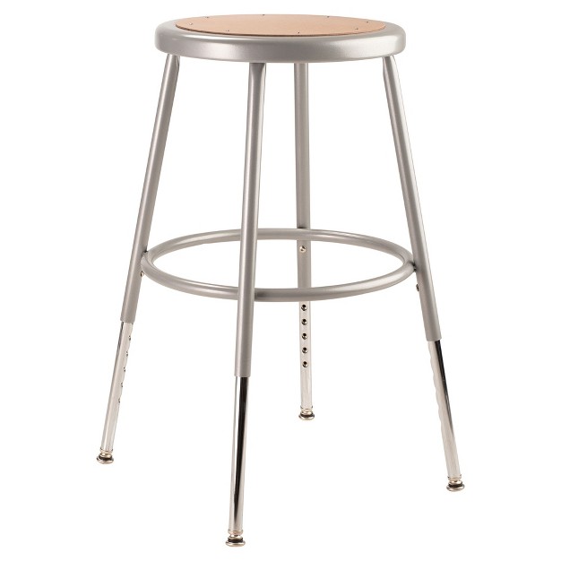 National Public Seating 6200 Series Heavy Duty 18 Inch Adjustable Height Steel Stool With 1 Inch Round Seat Pan Grey Frame And Legs