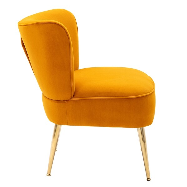 Modern Velvet Side Tufted Wingback Accent Leisure Chair with Ginger Fabric Upholstered Seat and Gold Metal Legs