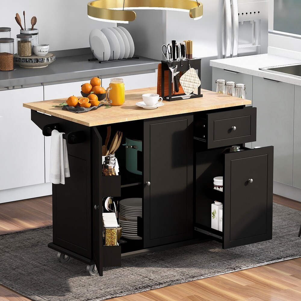 Kitchen Cart on Wheels with Internal Storage Rack and 3 Tier Pull Out Cabinet Organizer