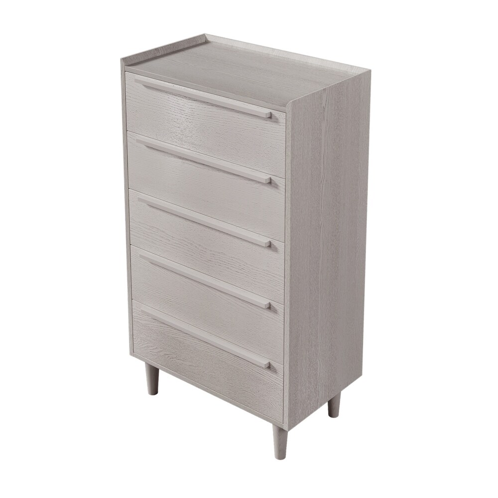 Modern 5 Drawer Dresser  Tall Chest of Drawers with Storage  Wood Clothing Organizer with Solid Wood Legs