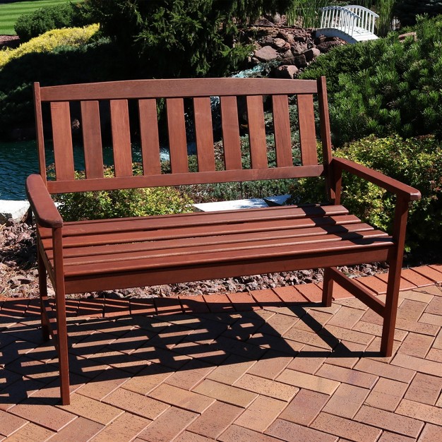 Sunnydaze Outdoor Meranti Wood With Teak Oil Finish Modern Rustic Wooden 2 person Bench Seat Brown