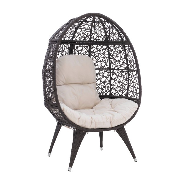 Davis Boho Indoor Outdoor All Weather Wicker Egg Chair With Cushion Brown beige Linon