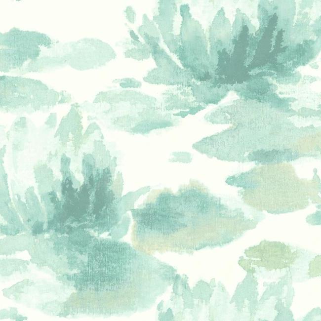 Sample Water Lily Wallpaper in Blue from the Botanical Dreams Collection